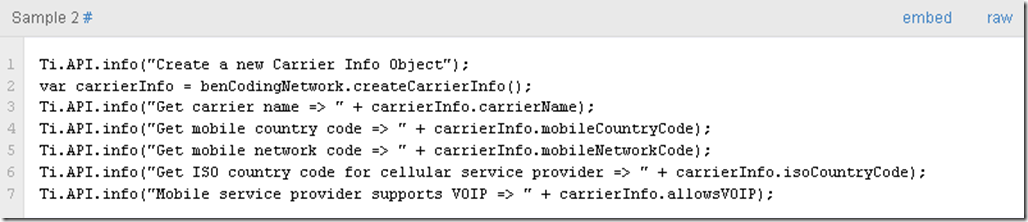 CarrierInfo Code Sample